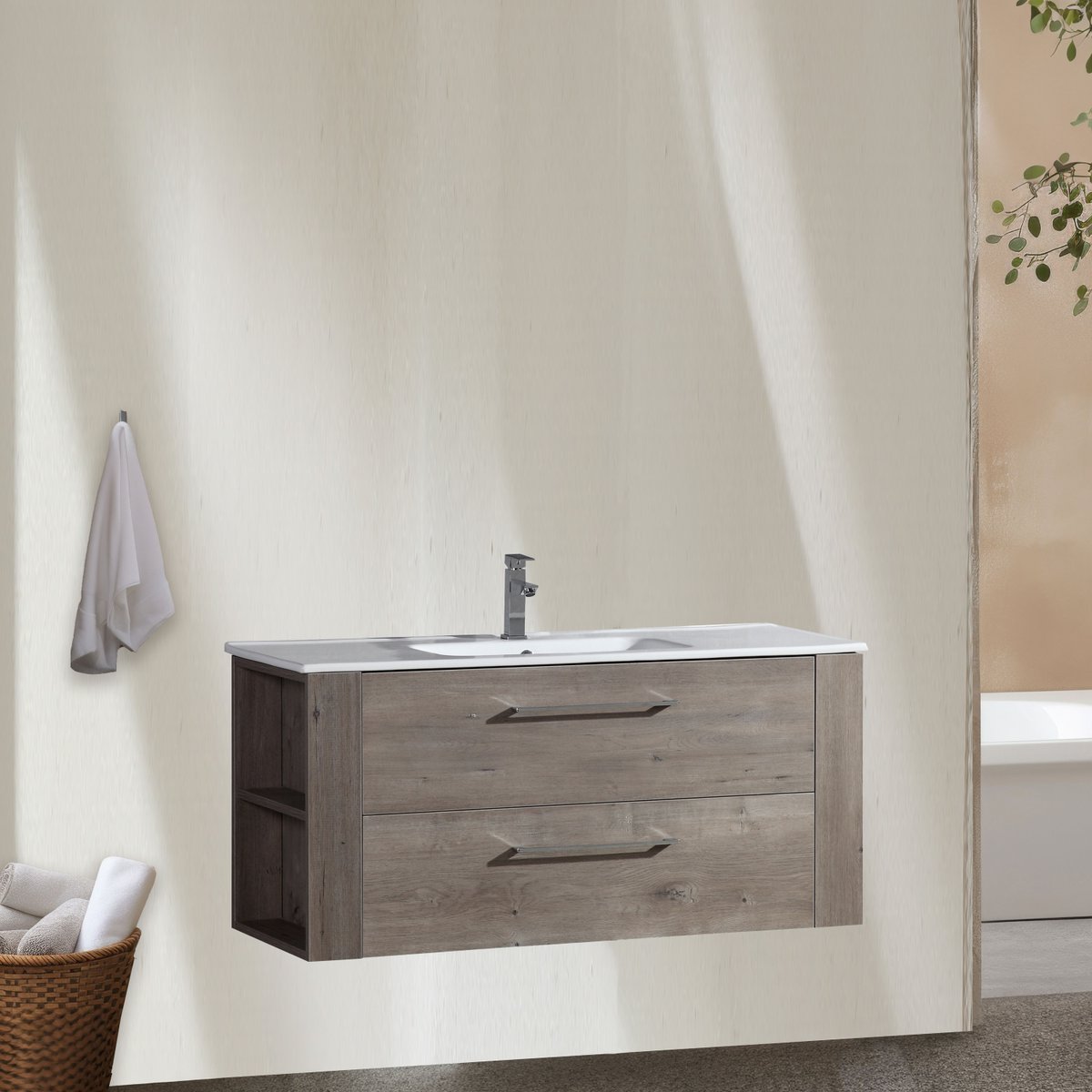 Meuble avec vasque 100 cm chêne brun Aquanoma
