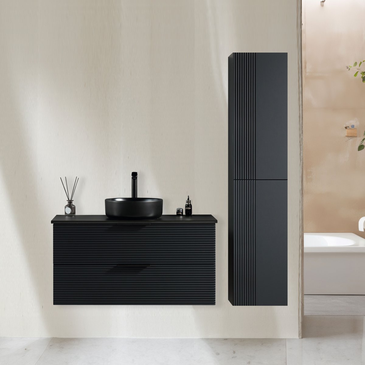 Ensemble salle de bain 120 cm noir Aqualinea