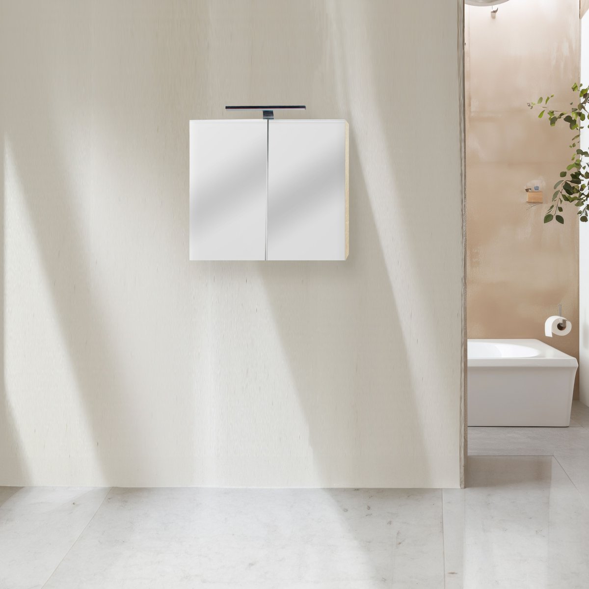 Armoire de toilette avec miroir chêne californien naturel Aquazur