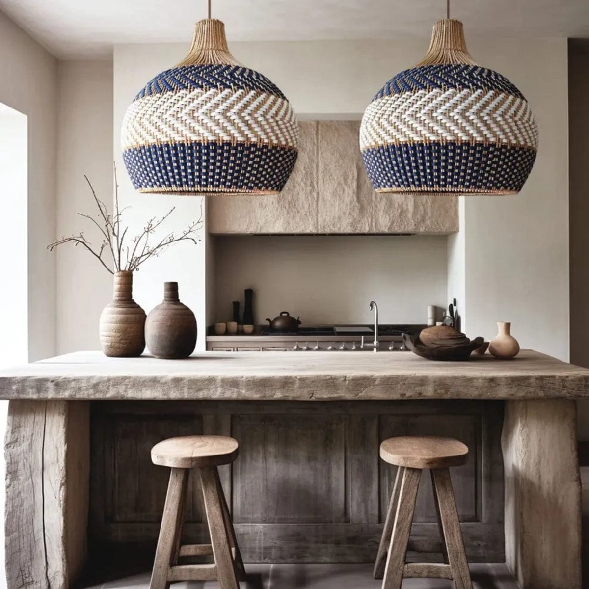 Suspension Rotin Bleu