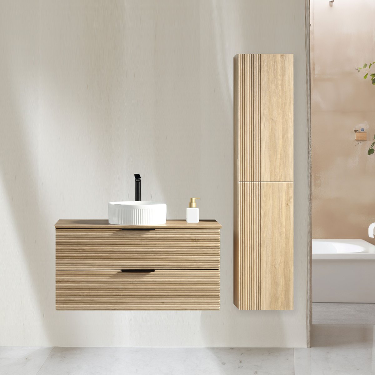 Ensemble salle de bain 120 cm chêne clair Aqualinea