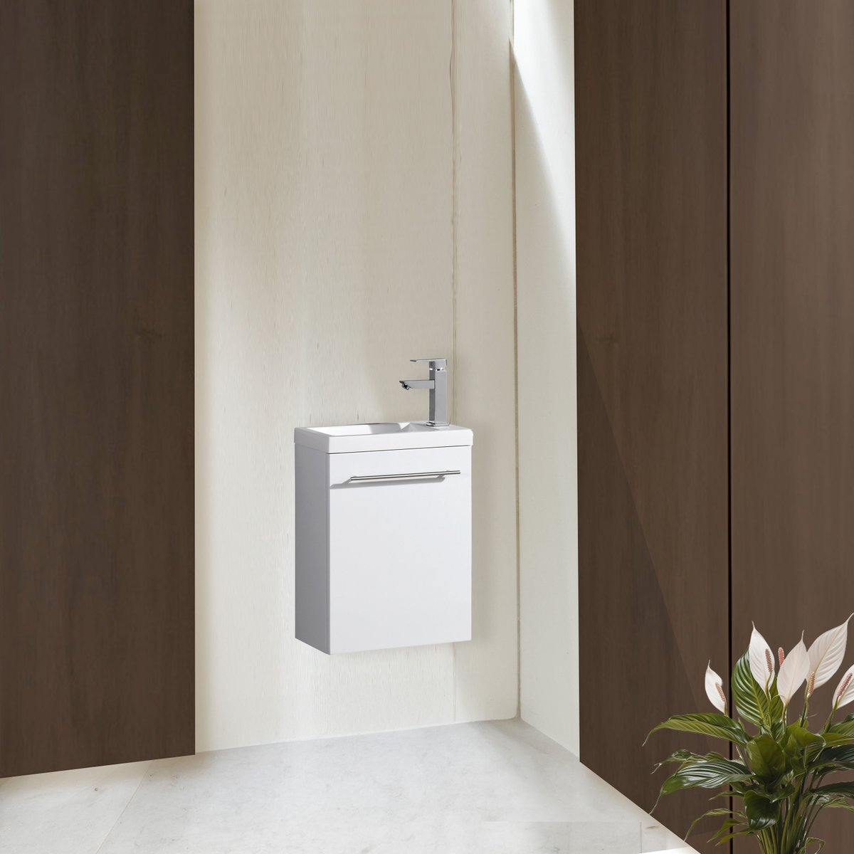 Meuble lave main vasque 40 cm blanc laque Aquapixo