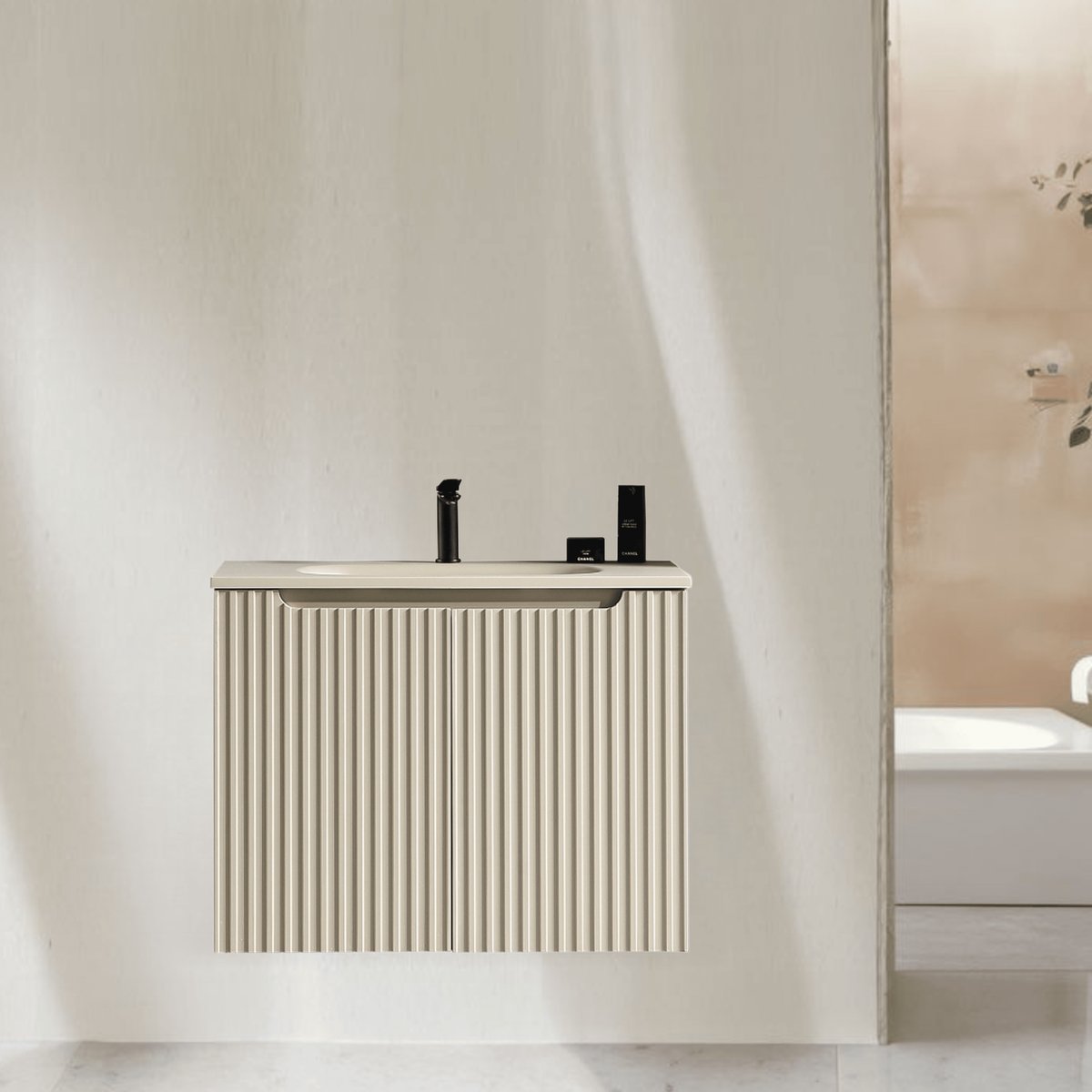 Meuble de salle de bain avec vasque 80 cm amande Aquavenus