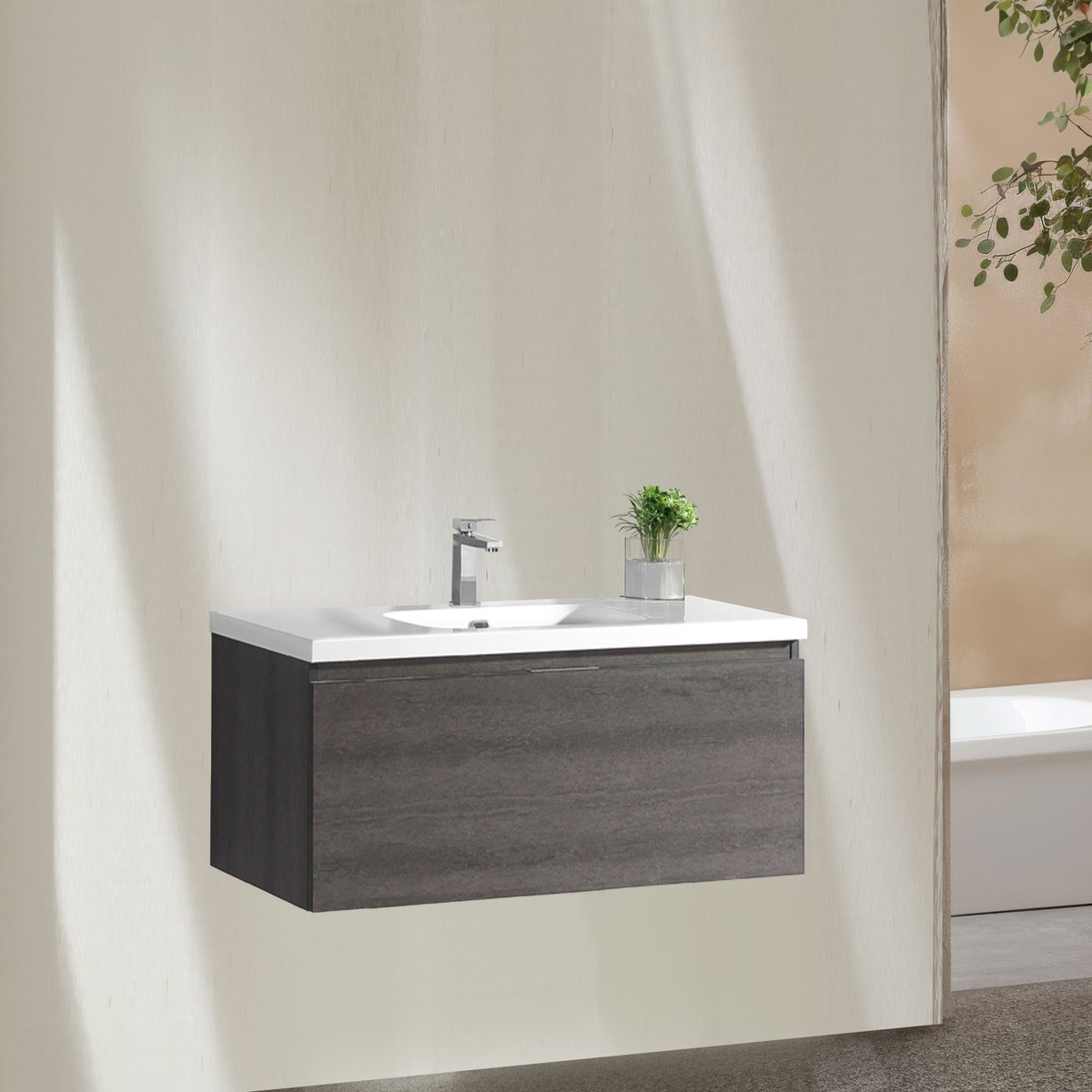 Meuble avec vasque 100 cm gris anthracite Aquaterra