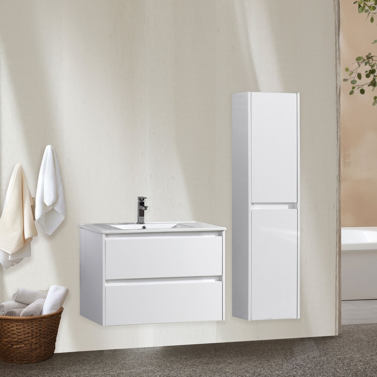 Ensemble salle de bain 80 cm blanc laqué Aquadoli