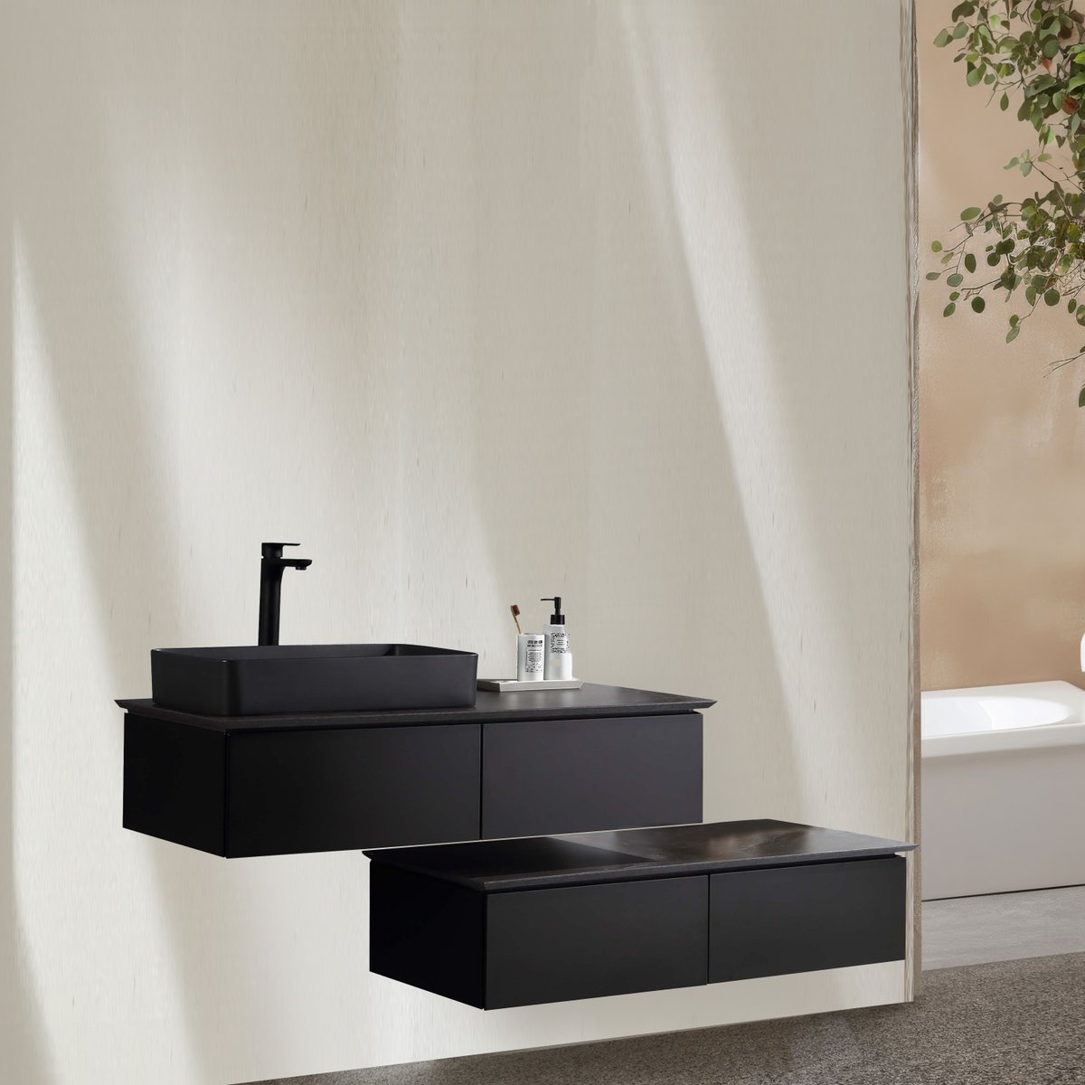 Meuble avec vasque 120 cm noir Aquacera