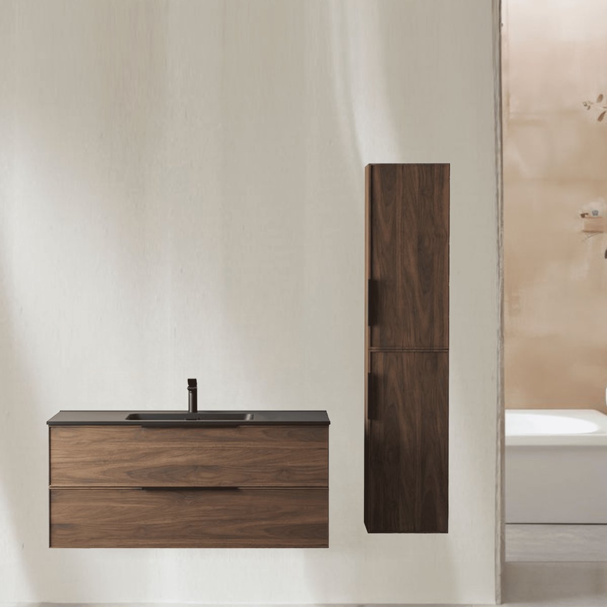 Ensemble de salle de bain 100 cm effet noyer Aquasila