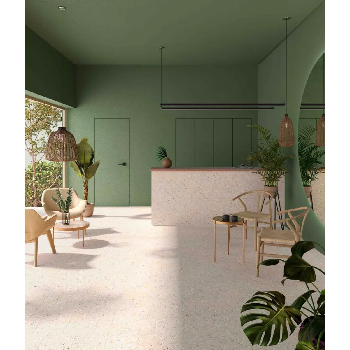 Carrelage Effet Terrazzo Hexagonal AROUSA 25,8x29 Blanco