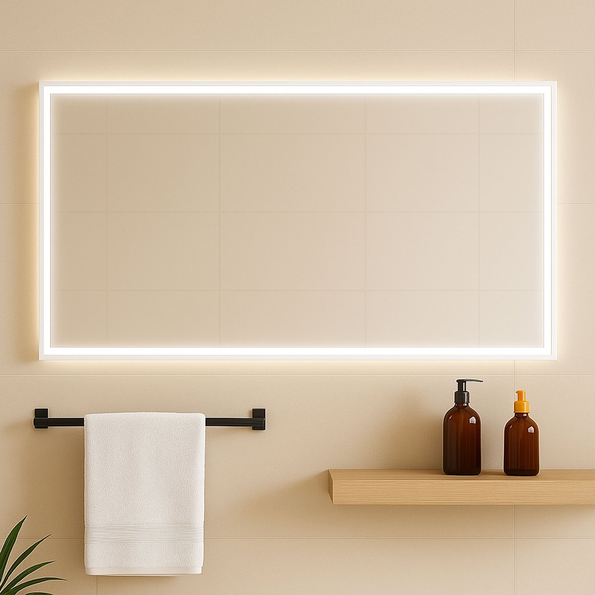 Miroir salle de bain LED avec cadre blanc
