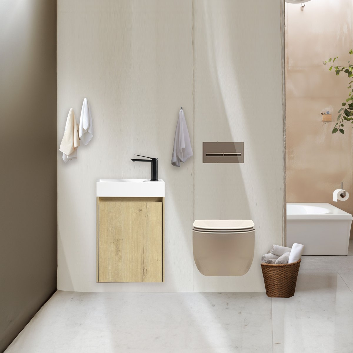 Lave main 40 cm chêne clair vieilli Aquastretto