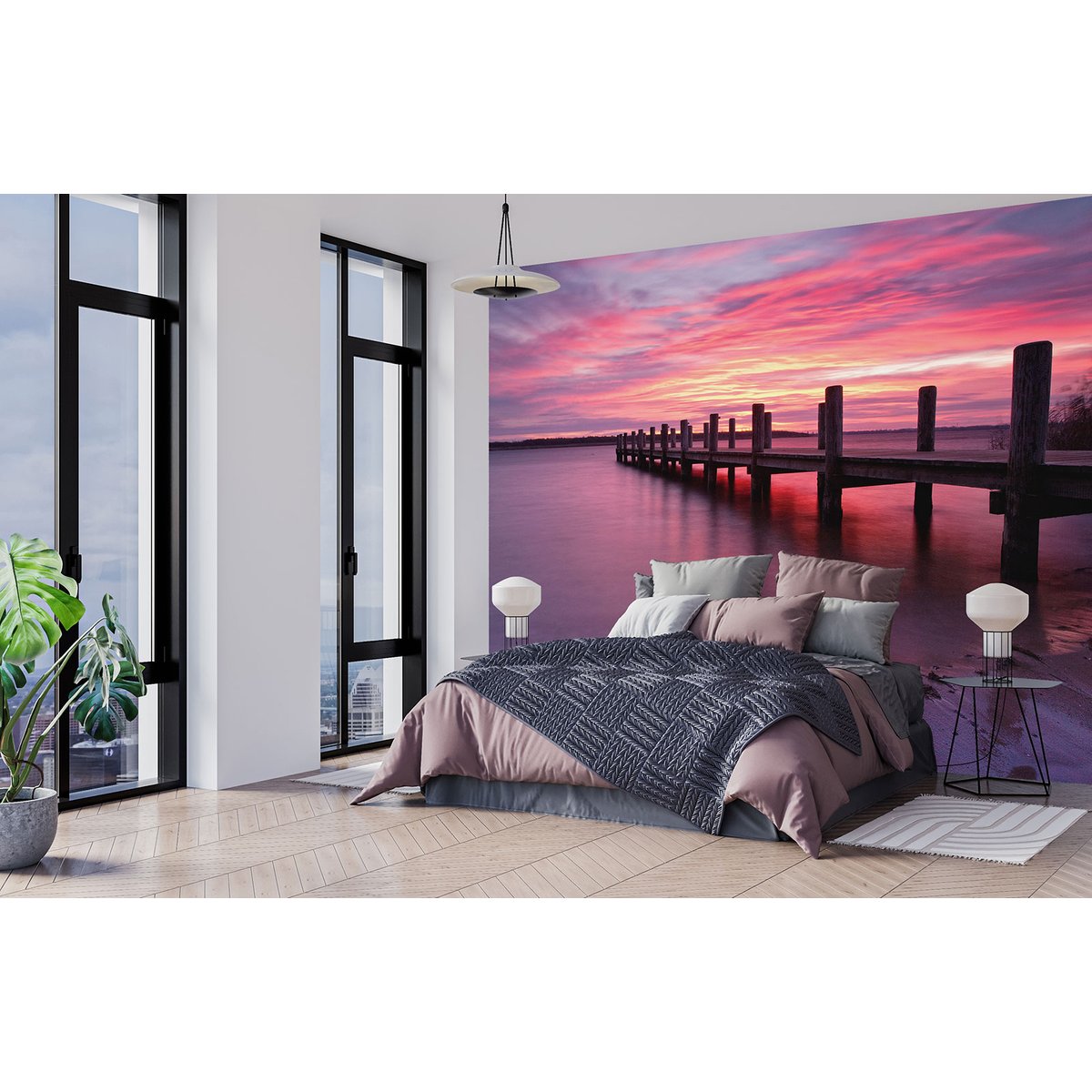 Papier peint panoramique - Ponton Couché de soleil