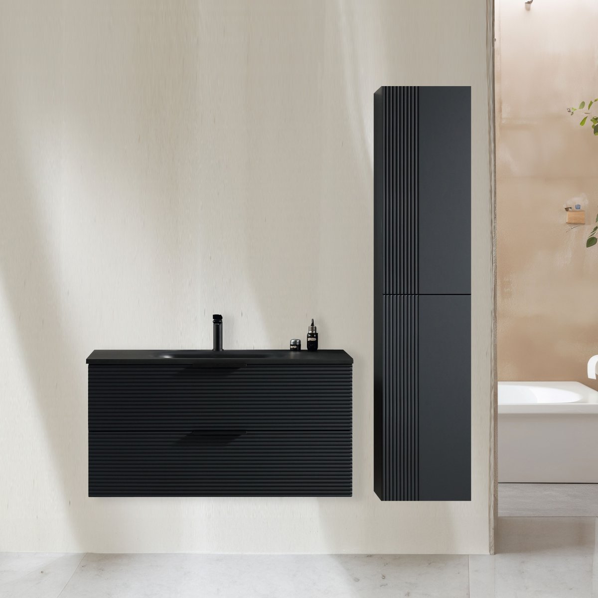 Ensemble salle de bain 100 cm noir Aqualinea
