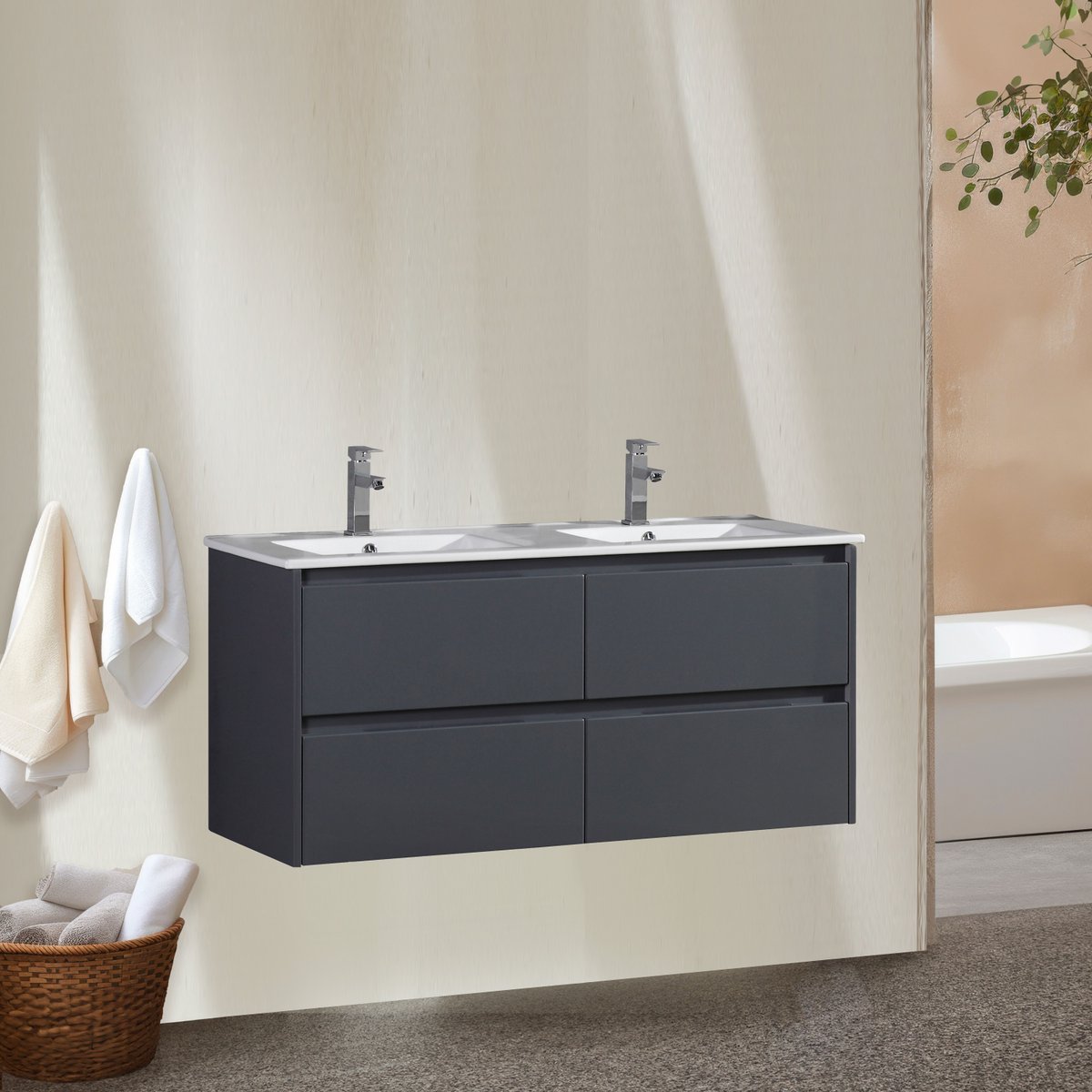 Meuble double vasque 120 cm gris laqué Aquadoli