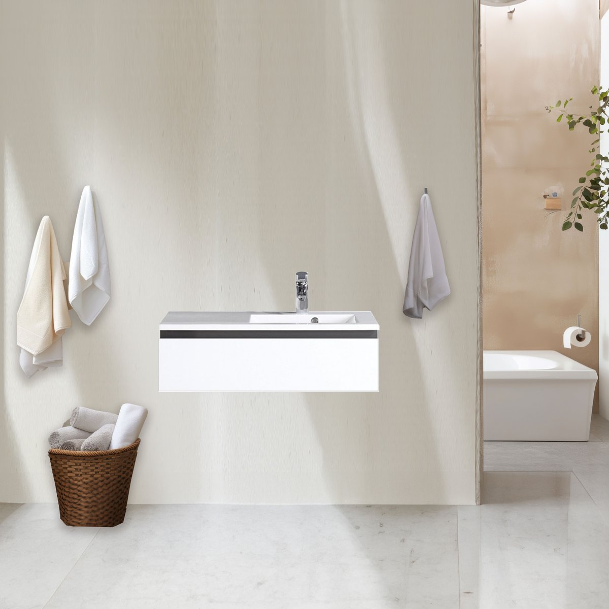 Meuble avec vasque 90 cm gris et blanc Aquamare