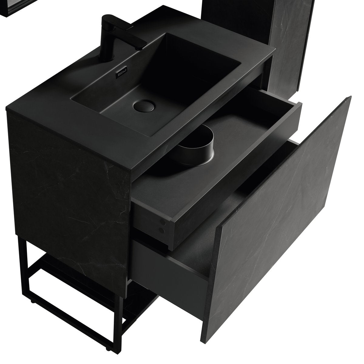 Ensemble meuble salle de bain 120 cm noir effet marbre Aquabella