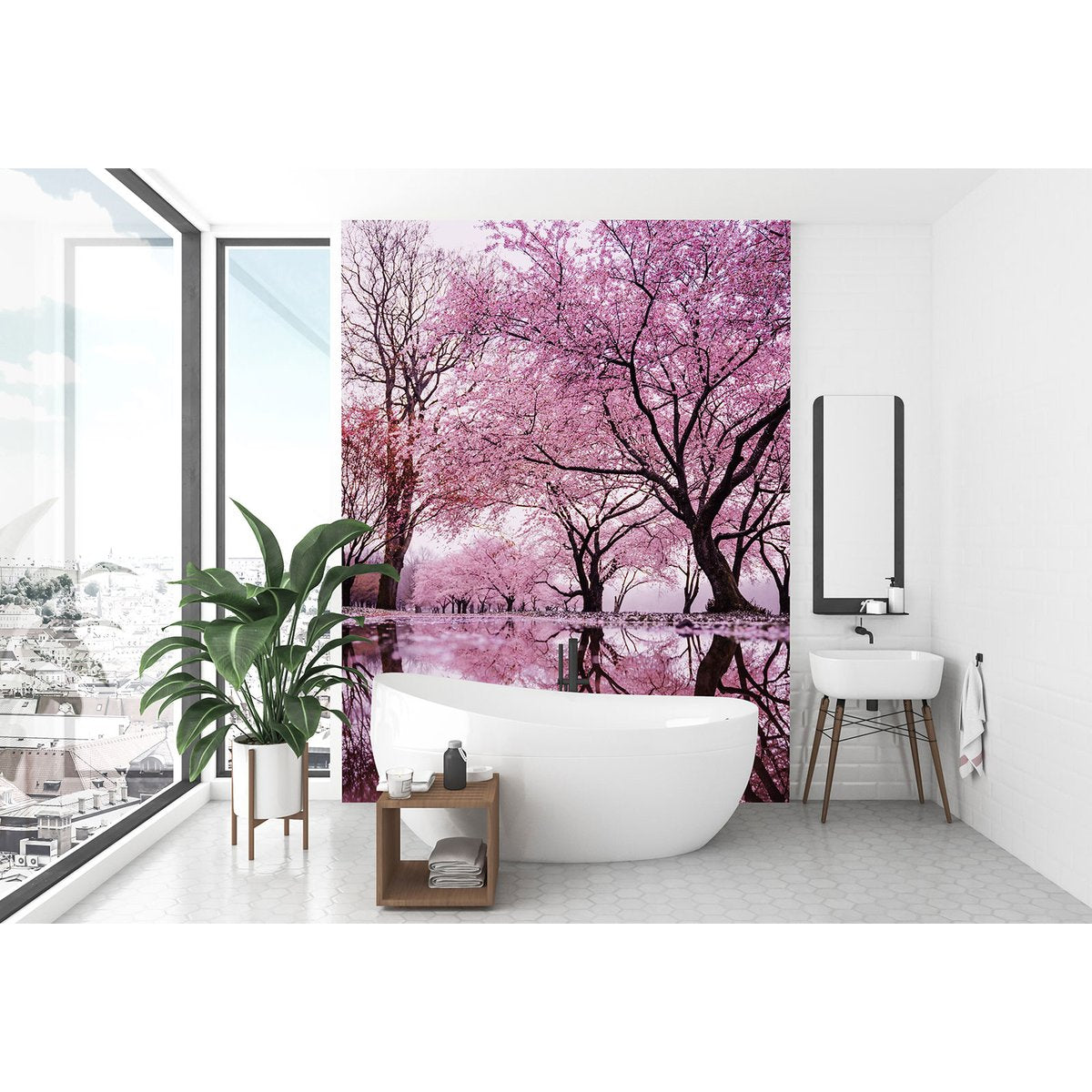 Papier peint panoramique - Arbres feuilles roses