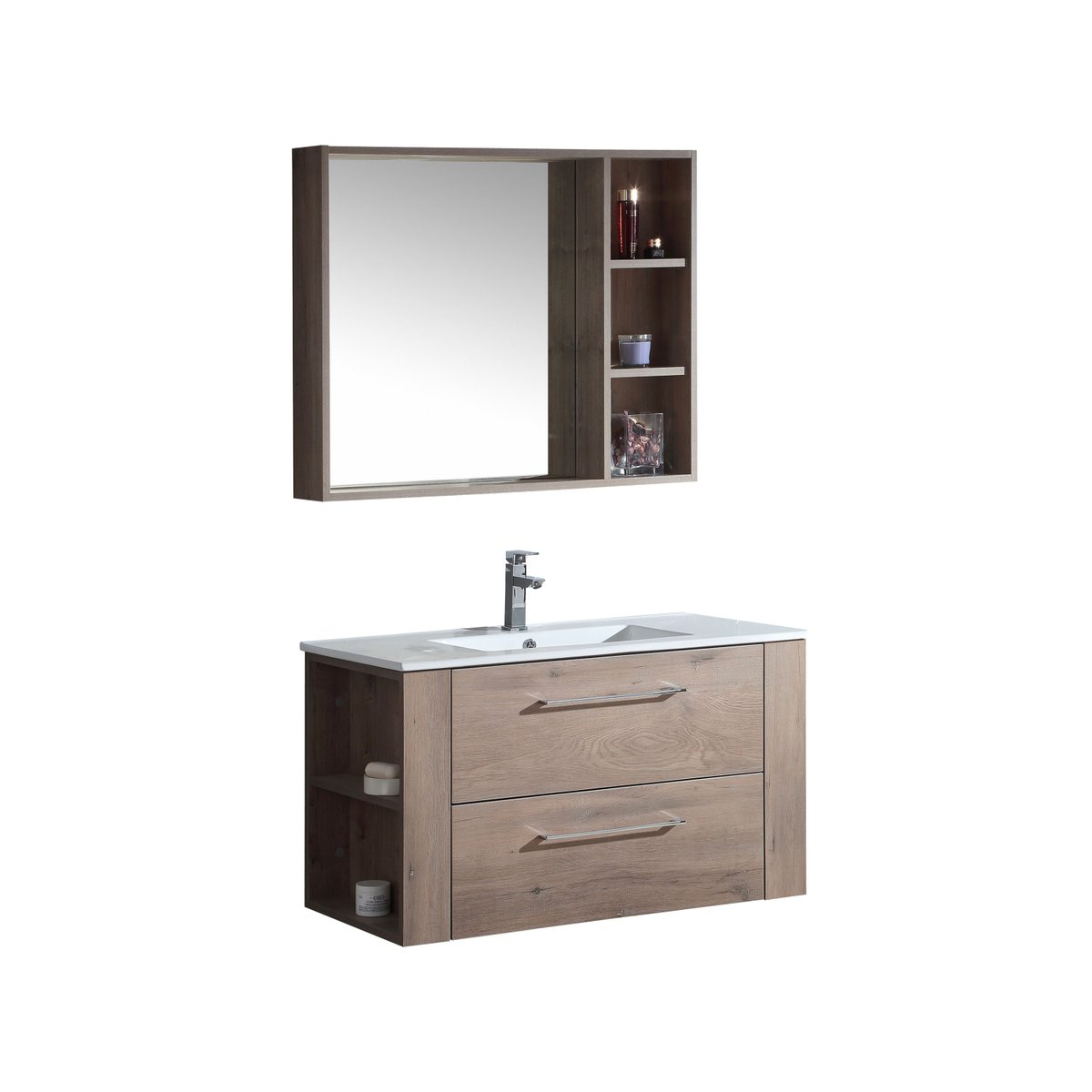 Ensemble meuble salle de bain 100 cm chêne brun Aquanoma