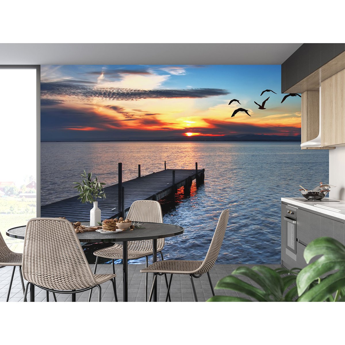 Papier peint panoramique - Ponton Couché de soleil