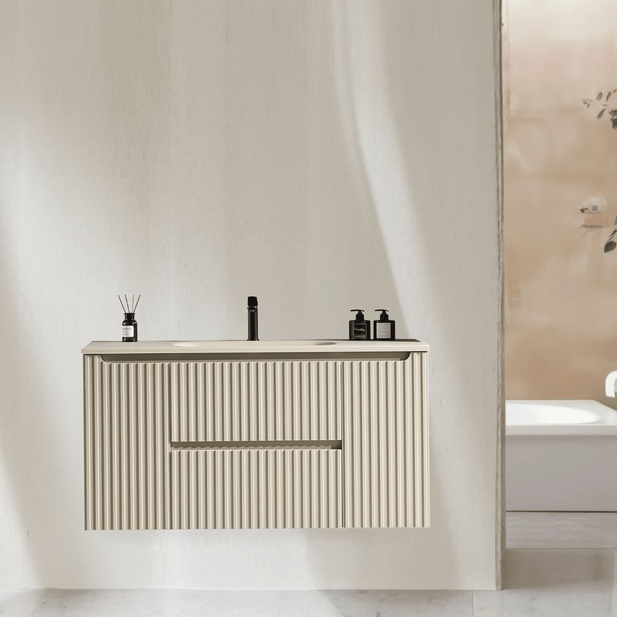 Meuble de salle de bain avec vasque 120 cm amande Aquavenus