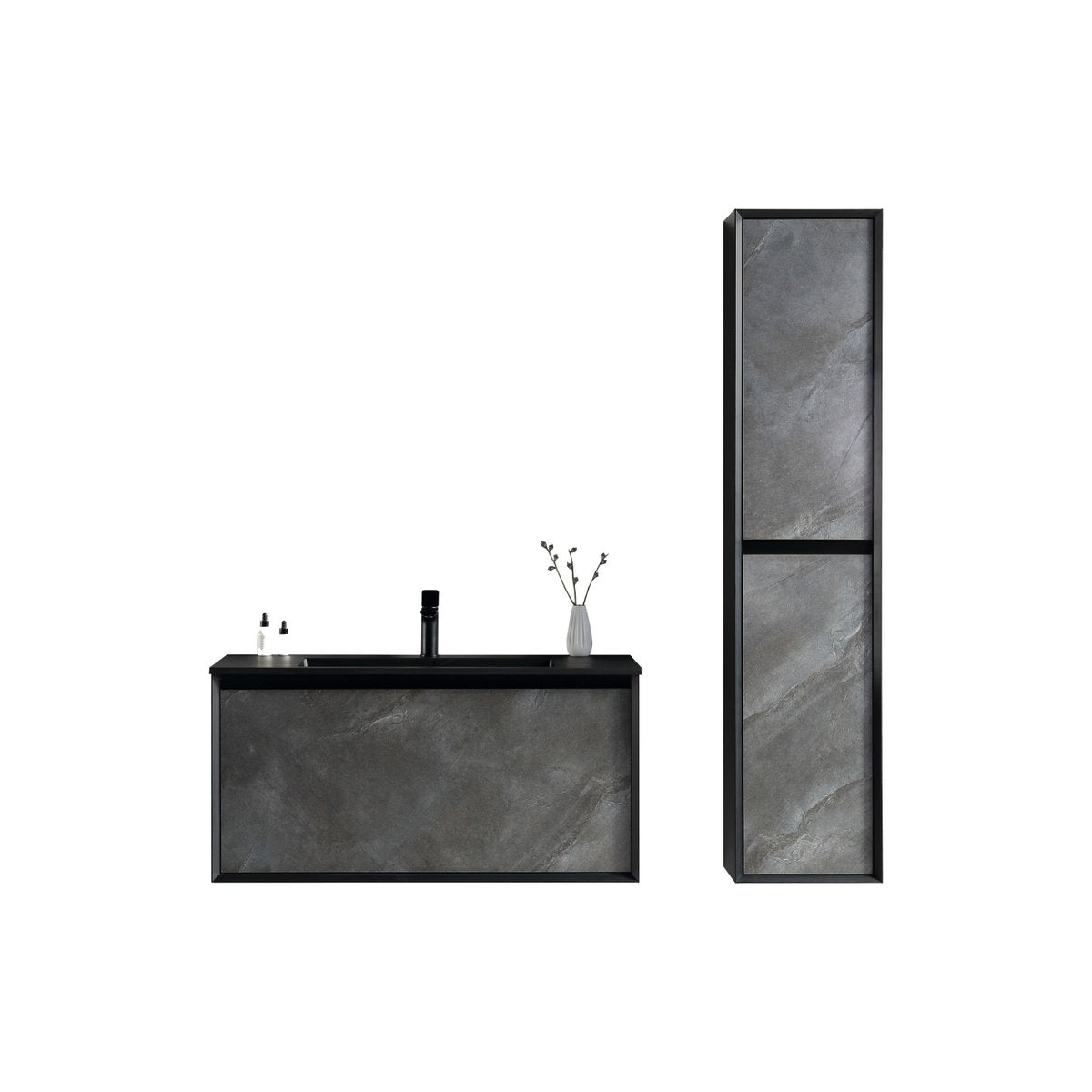 Ensemble salle de bain 100 cm noir effet marbre Aquasasso