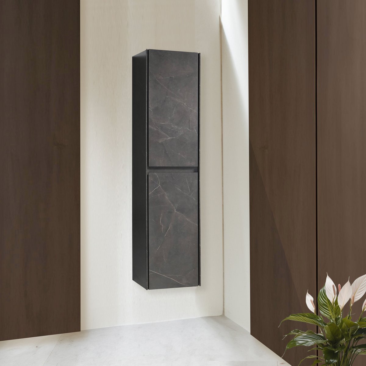 Ensemble meuble salle de bain 90 cm noir effet marbre Aquabella