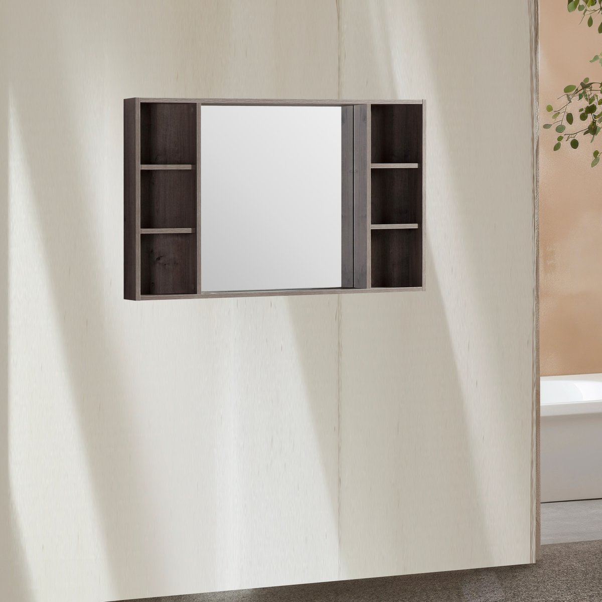 Armoire de salle de bain avec miroir chêne brun Aquanoma