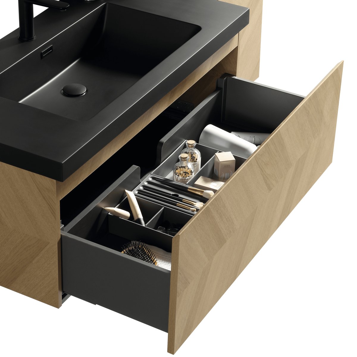 Meuble avec vasque 120 cm chevron aspect chêne Aquapunto