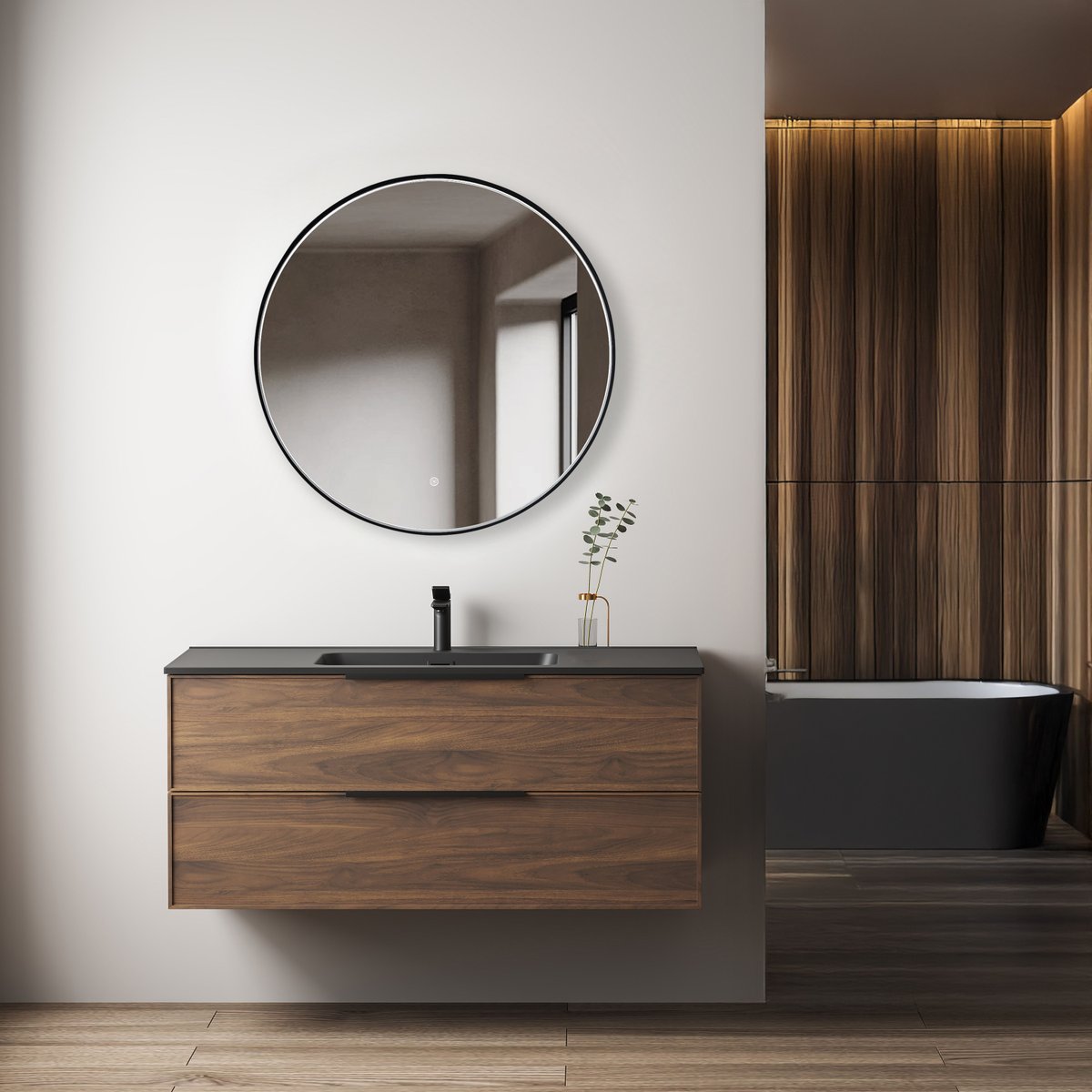 Meuble de salle de bain avec vasque effet noyer 100 cm Aquasila