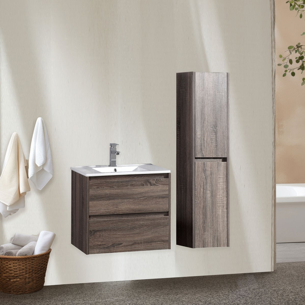 Ensemble salle de bain 60 cm chêne californien brun Aquadoli