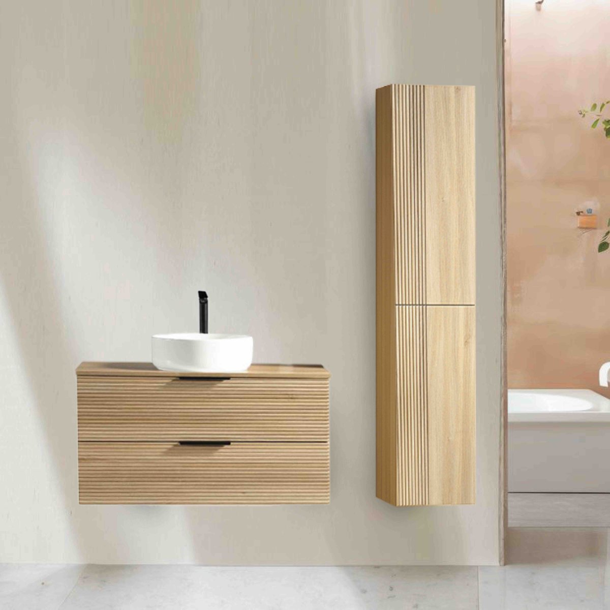 Ensemble salle de bain 120 cm chêne clair Aqualinea