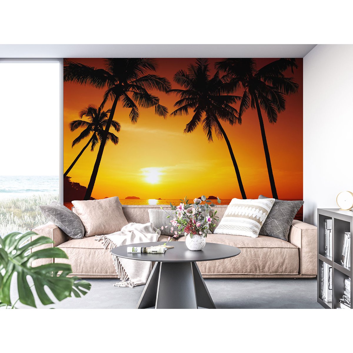 Papier peint panoramique - Couché de soleil Cocotiers