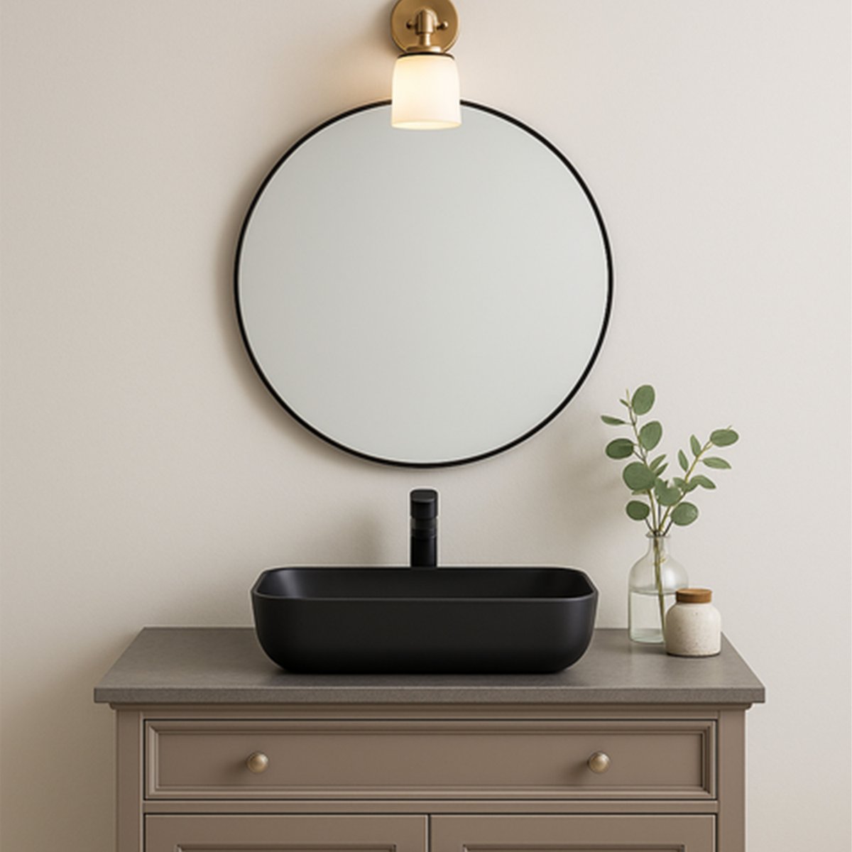 Miroir salle de bain rond métal noir