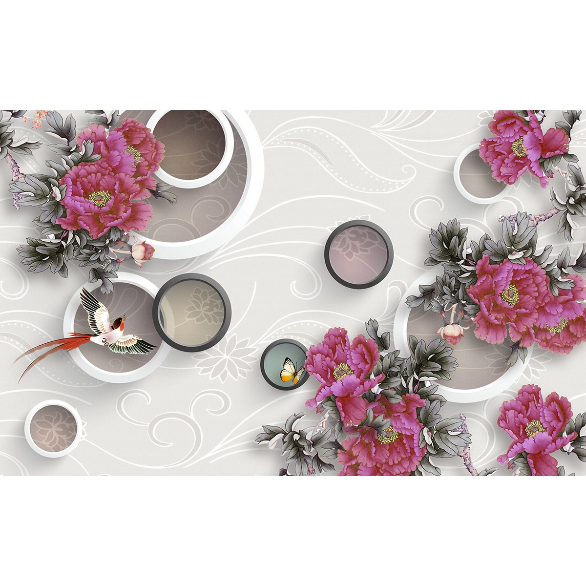 Papier peint panoramique - Fleurs Design 3D