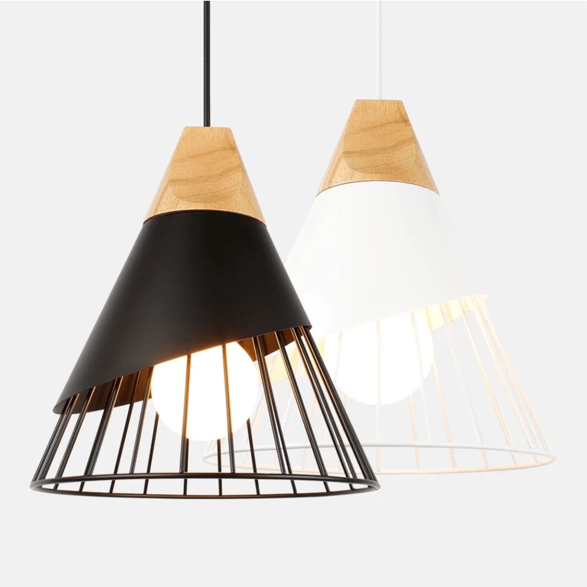 Suspension Bois et Métal Noir