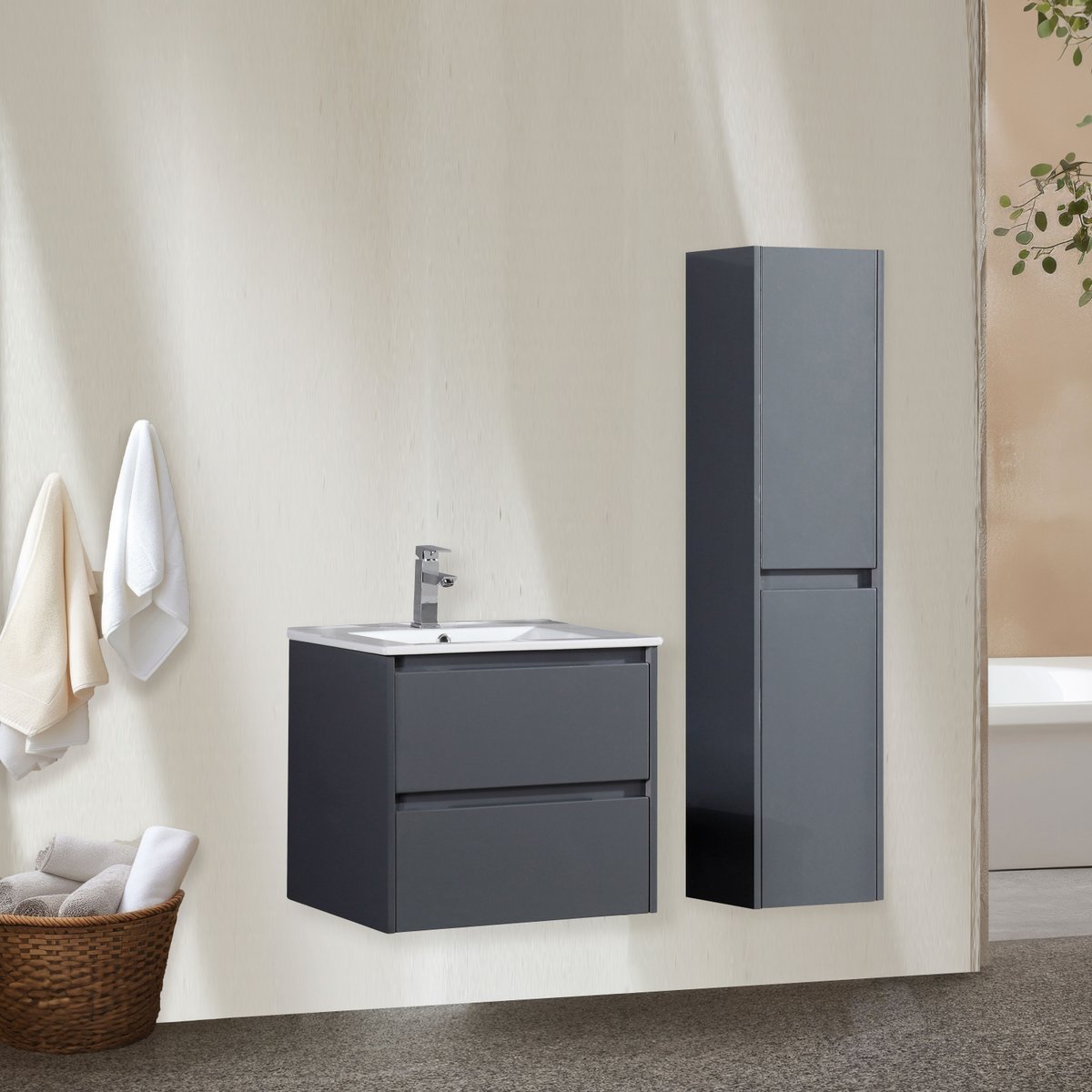 Ensemble salle de bain 60 cm gris laqué Aquadoli
