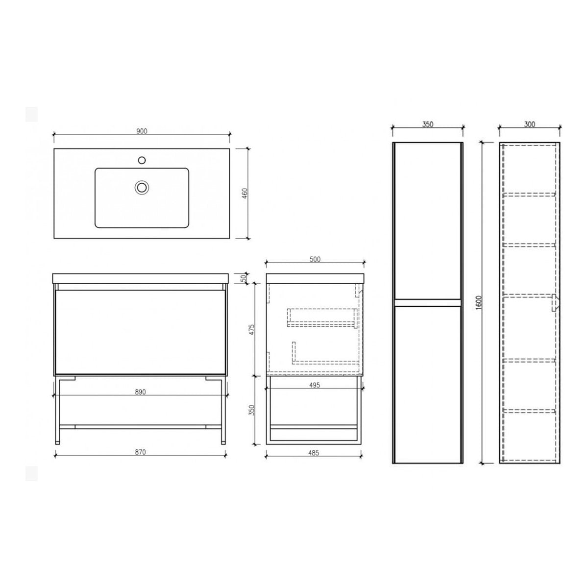 Ensemble meuble salle de bain 90 cm noir effet marbre Aquabella