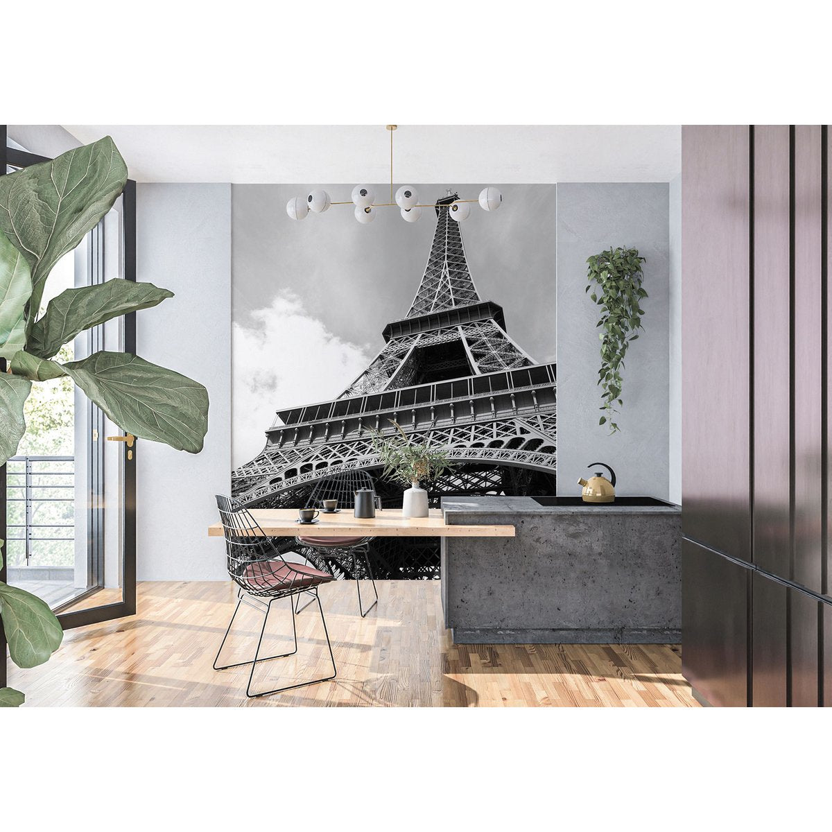 Papier peint panoramique - Tour Eiffel Noir et Blanc