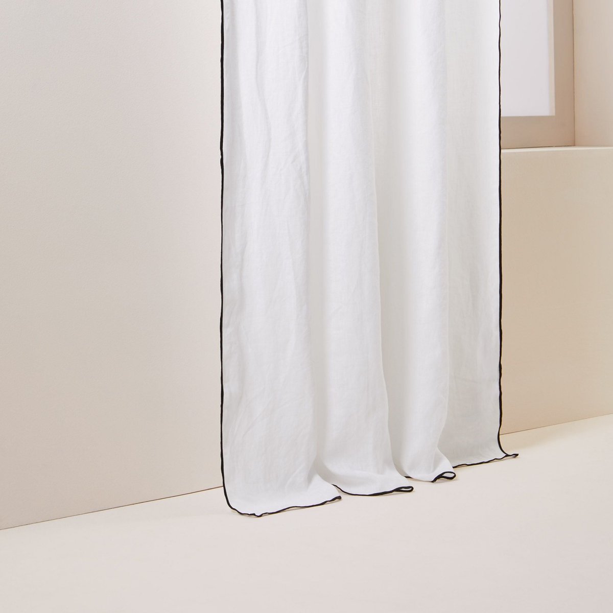 Rideau panneau CARLINA blanc pur et bourdon noir