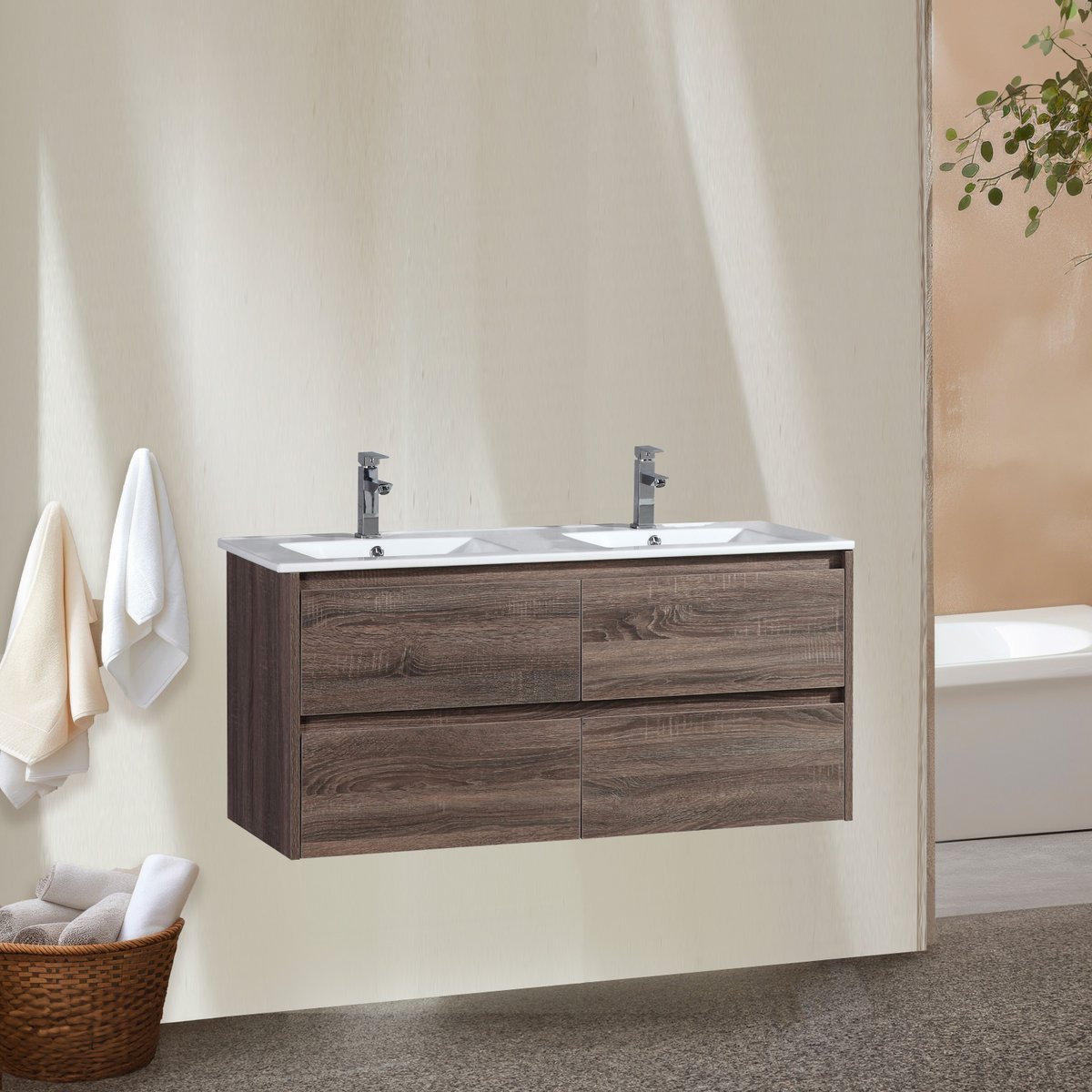 Ensemble salle de bain 120 cm chêne californien brun Aquadoli