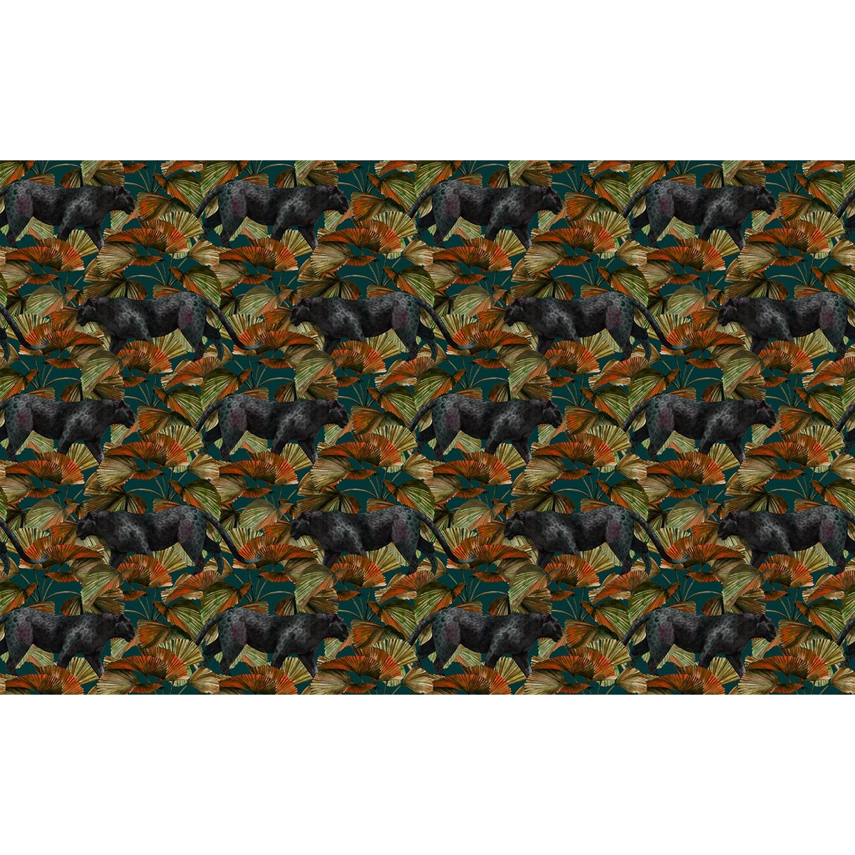 Papier peint panoramique - Motif Feuilles Panthères noires