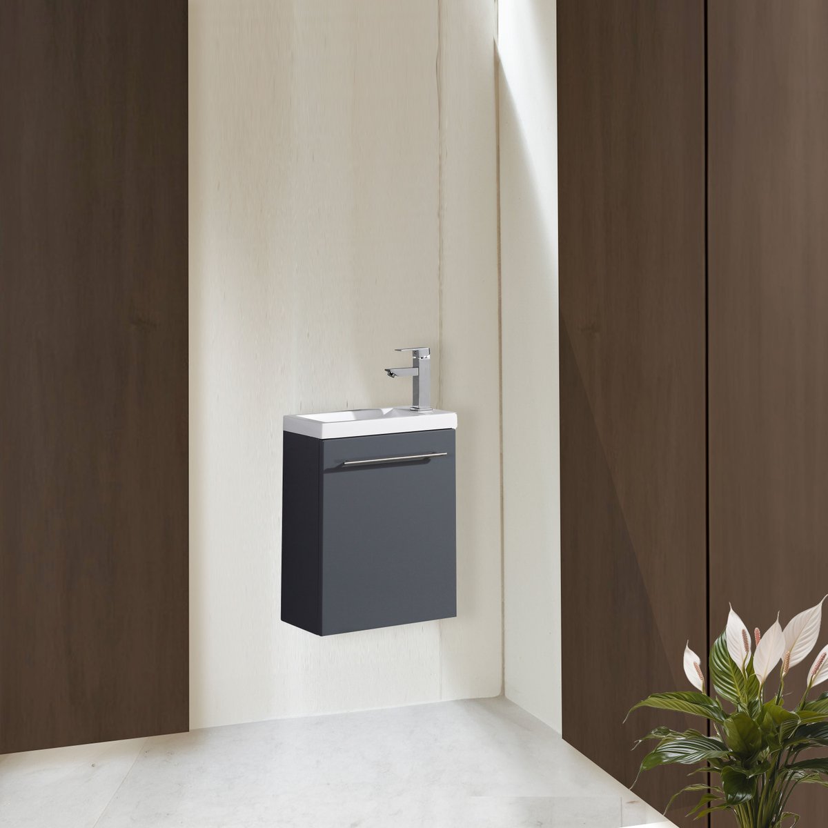 Meuble lave main vasque 40 cm gris laqué Aquapixo