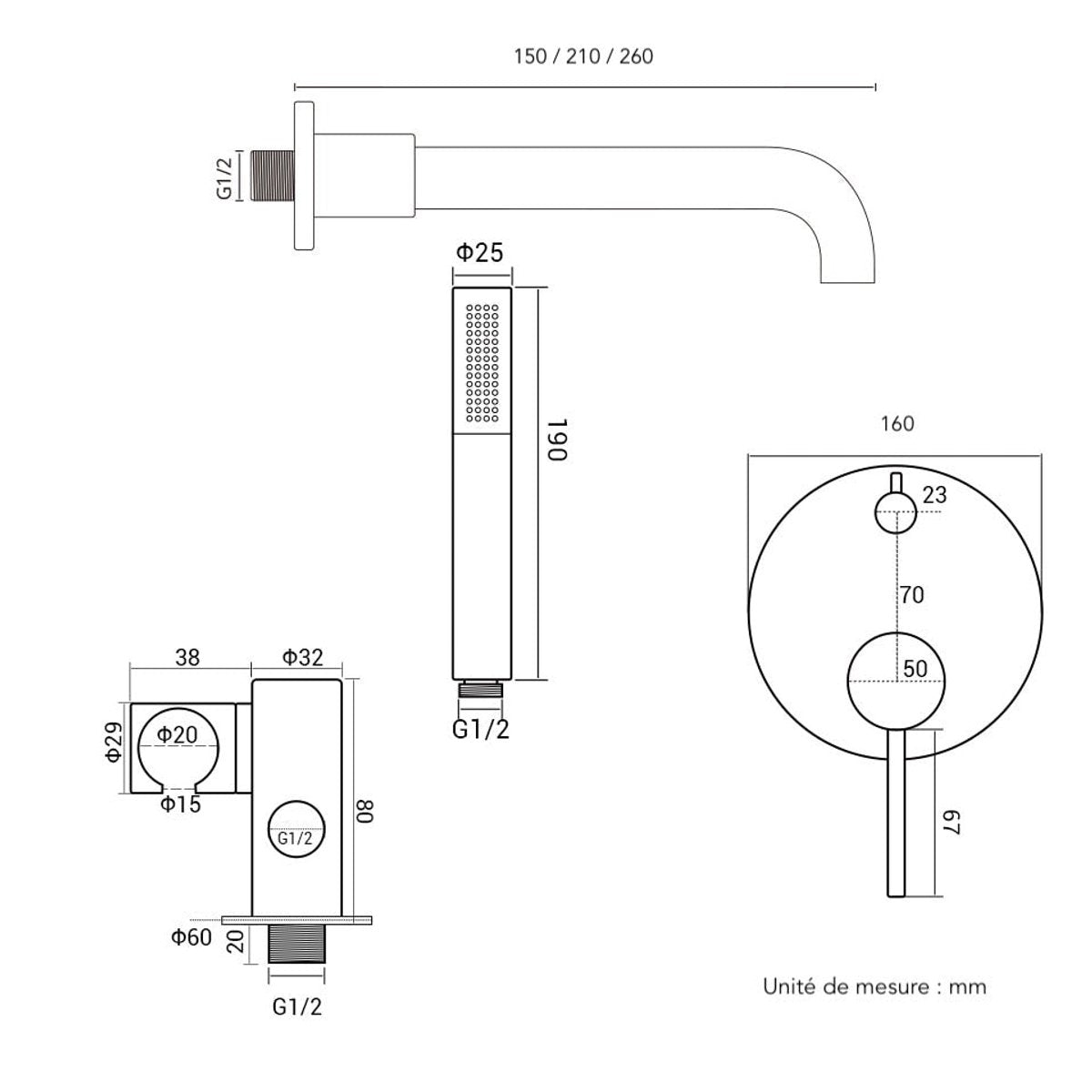 Ensemble de bain encastré or brossé