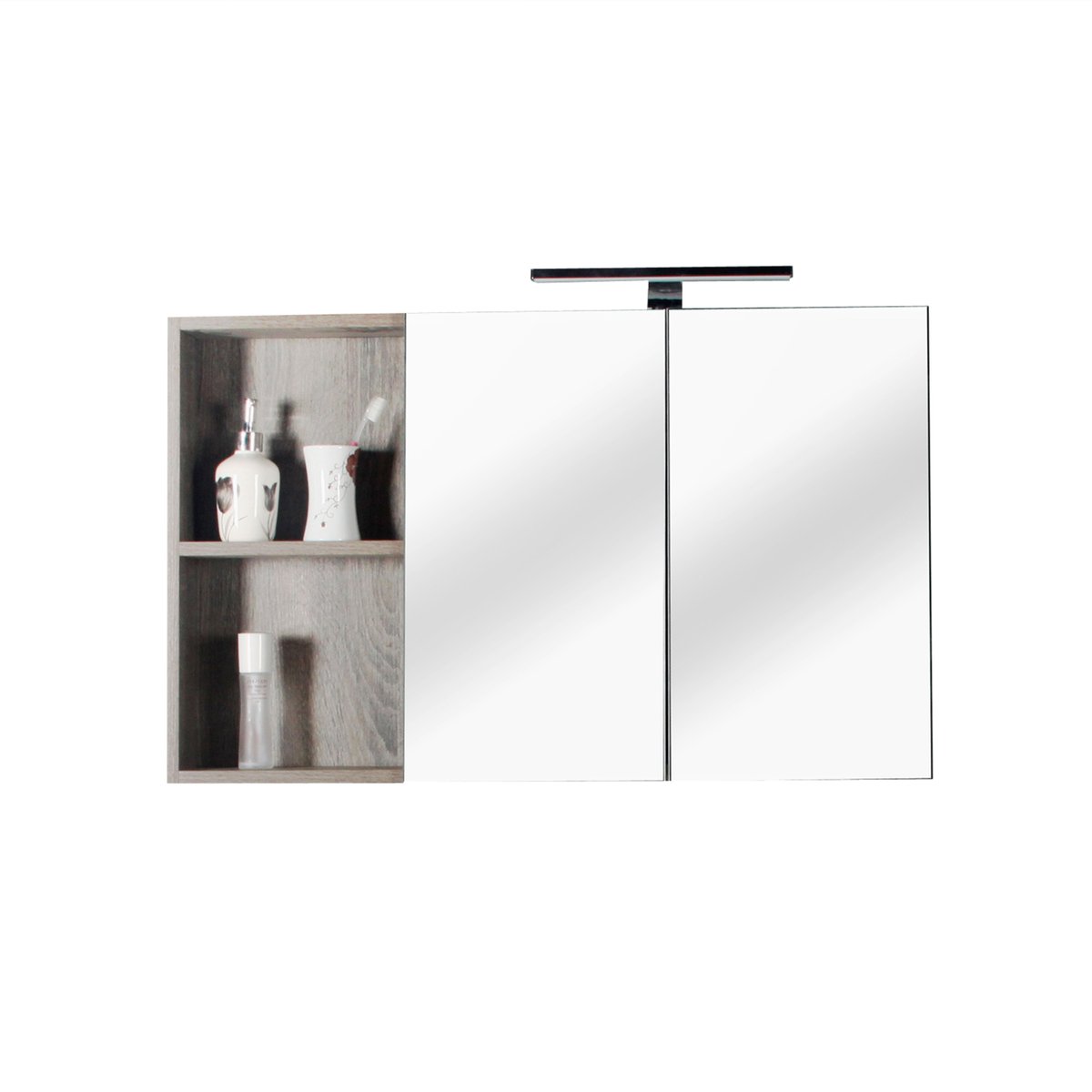 Armoire de toilette avec miroir 90 cm chêne californien gris Aquasun