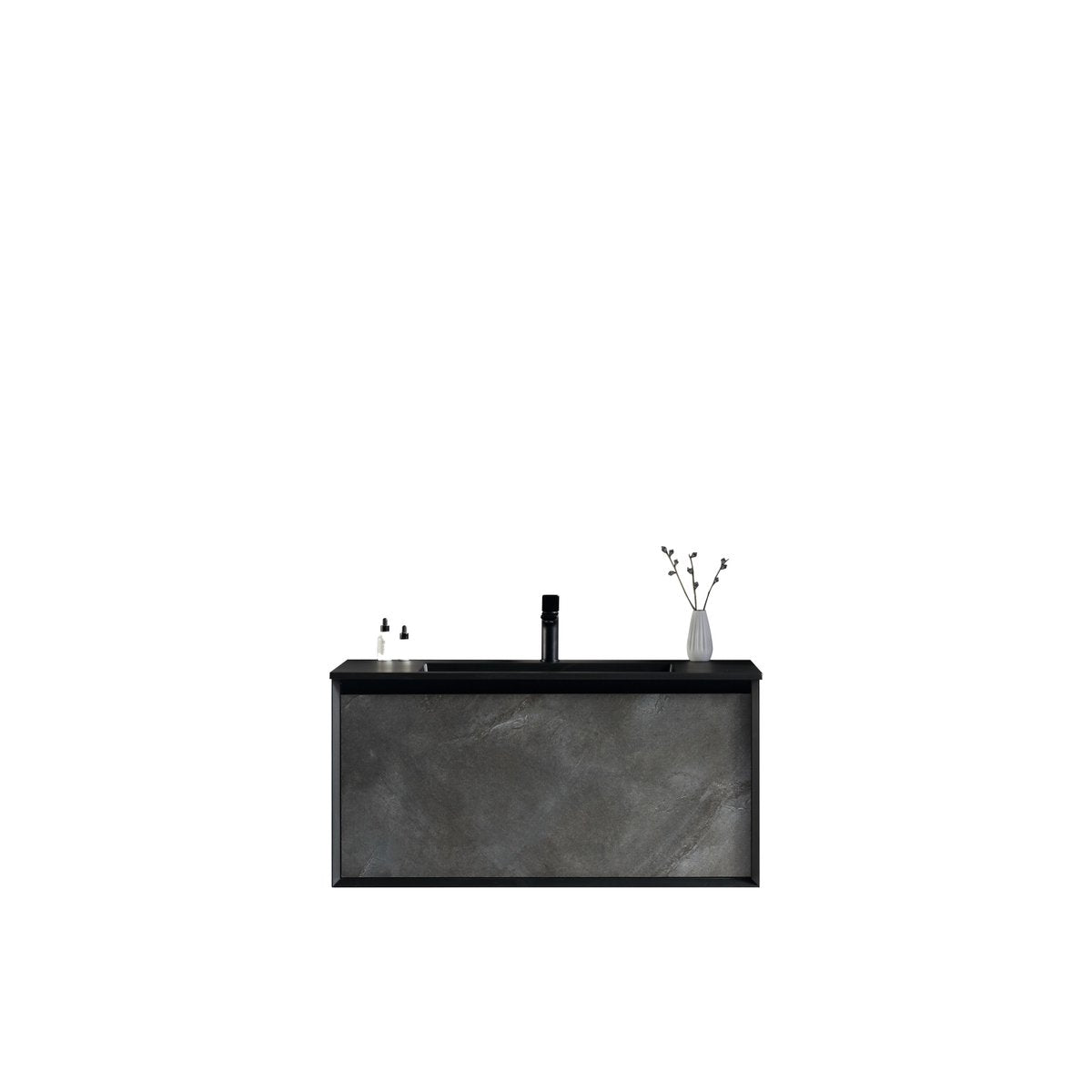 Meuble avec vasque 100 cm noir effet marbre Aquasasso