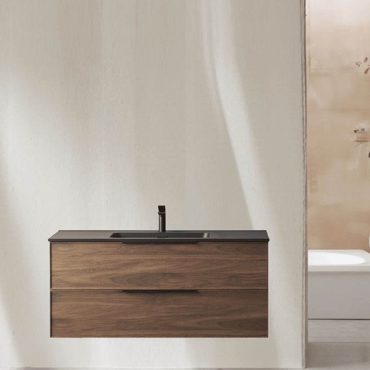 Meuble de salle de bain avec vasque effet noyer 100 cm Aquasila