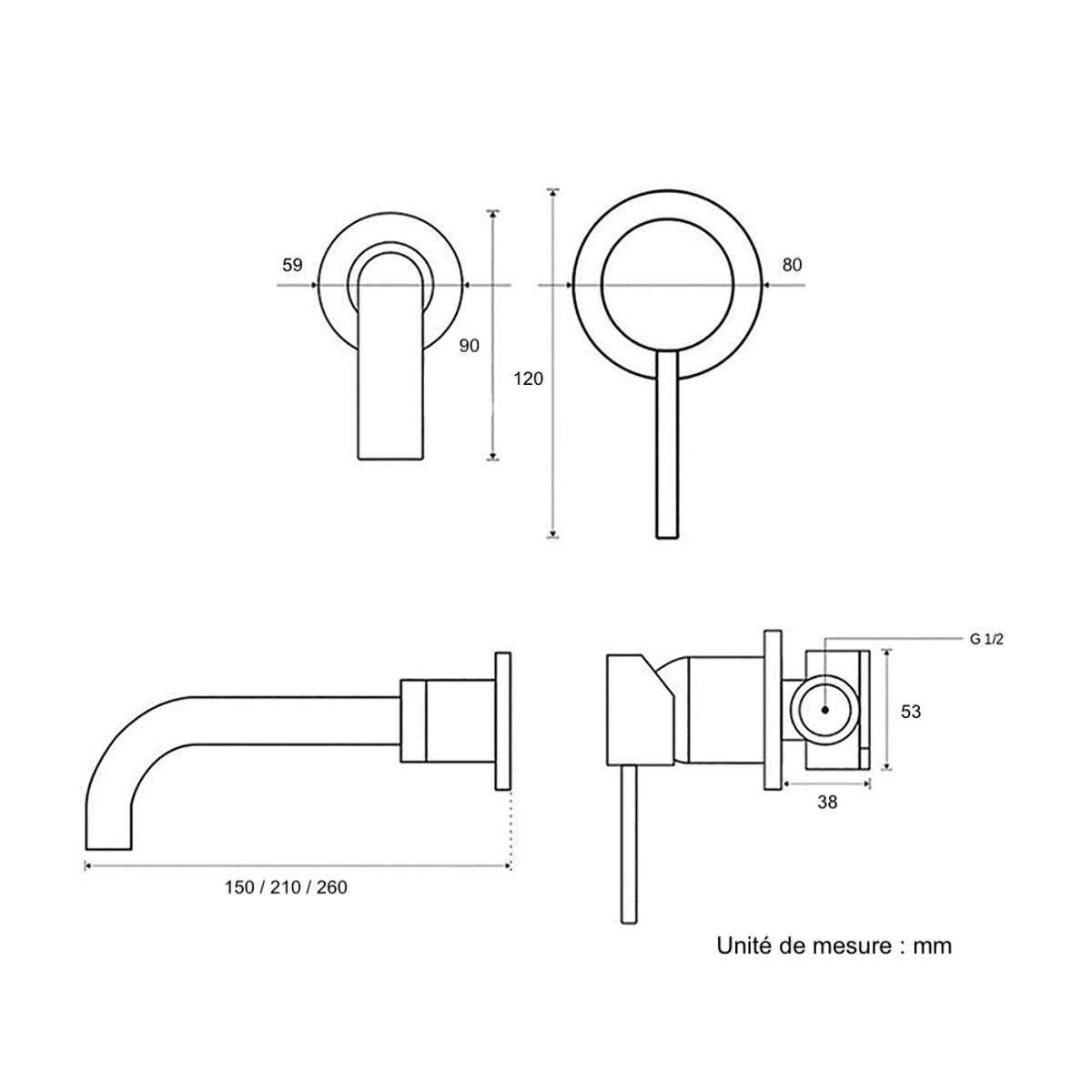 Mitigeur salle de bain encastré noir mat