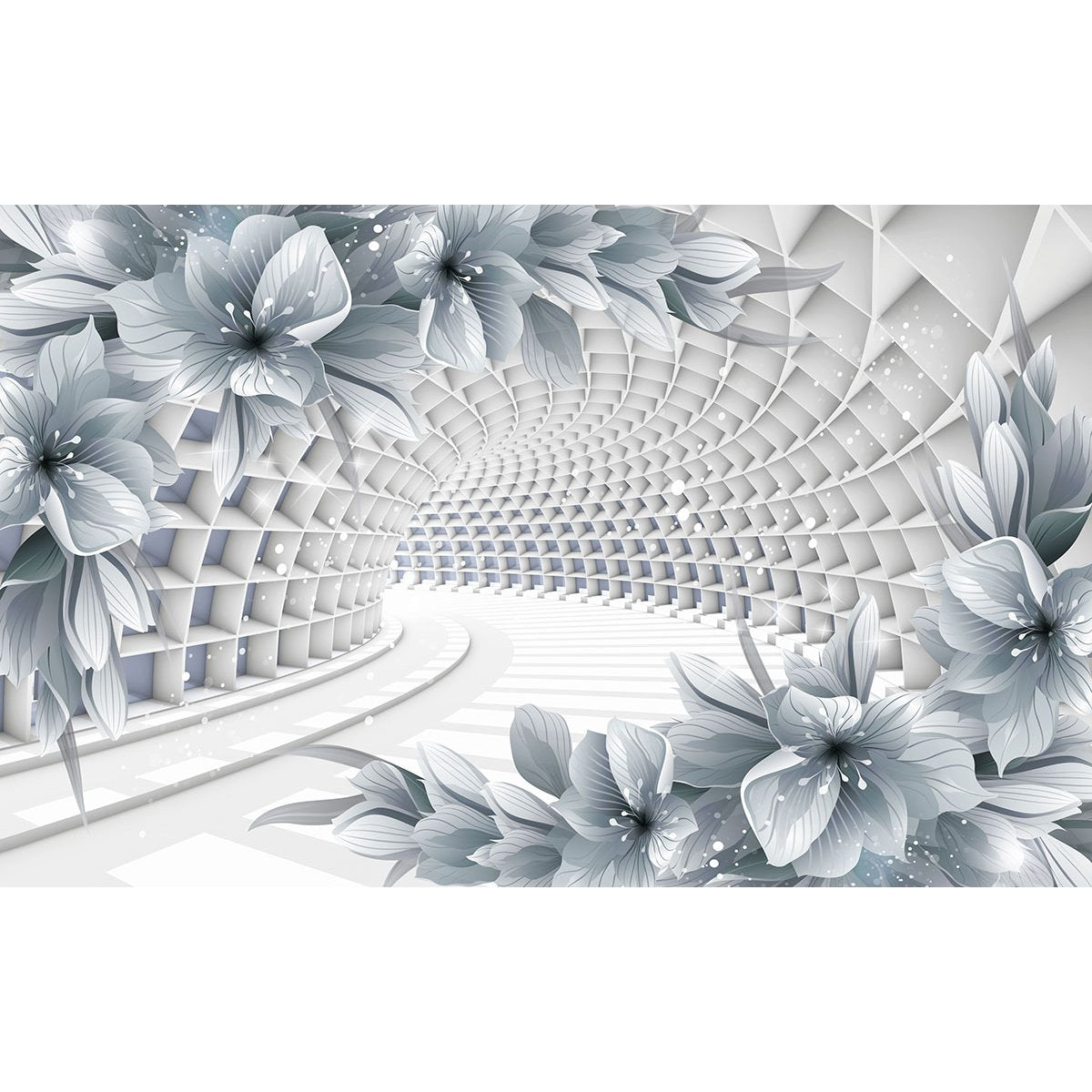 Papier peint panoramique - Tunnel 3D fleurs