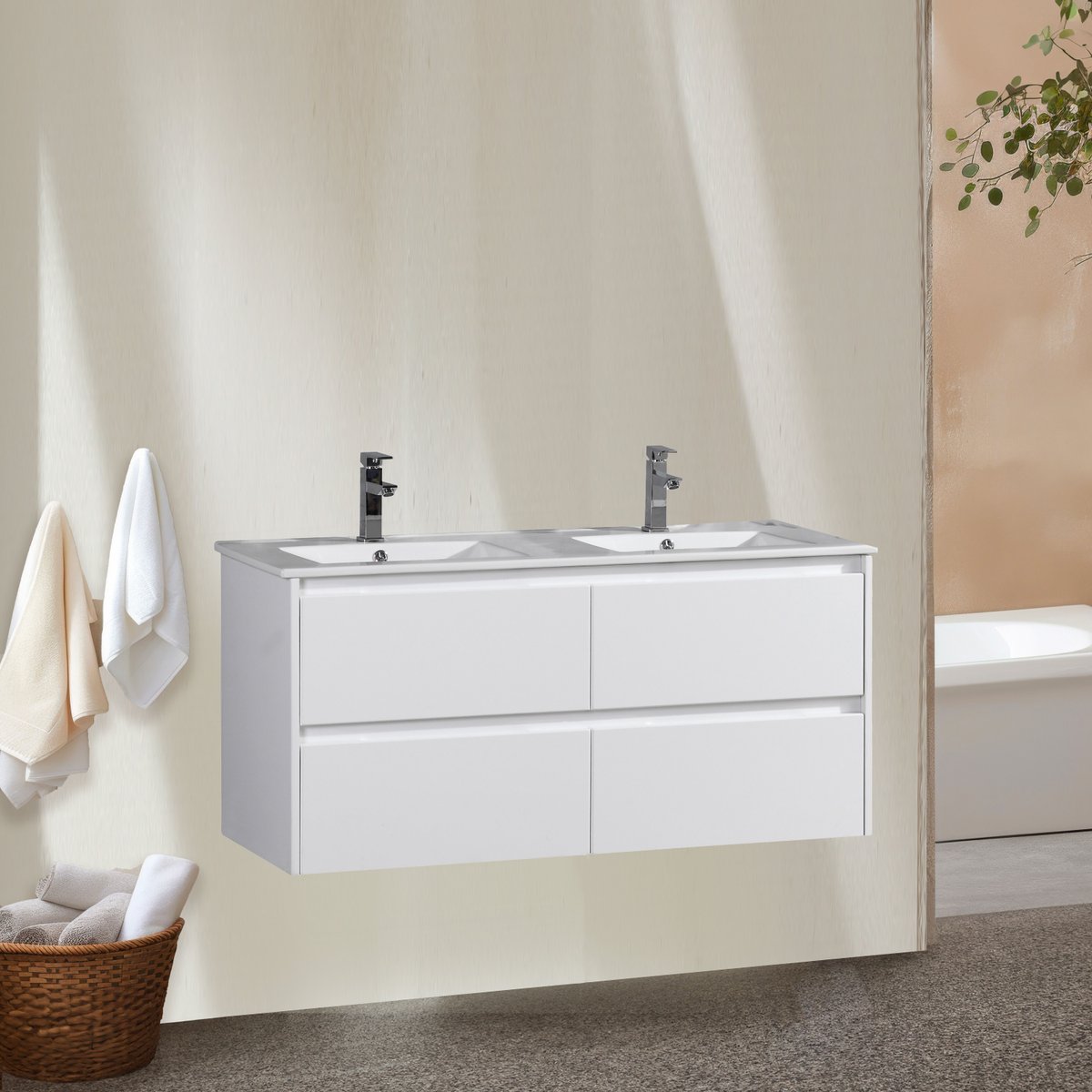 Meuble double vasque 120 cm blanc laqué Aquadoli