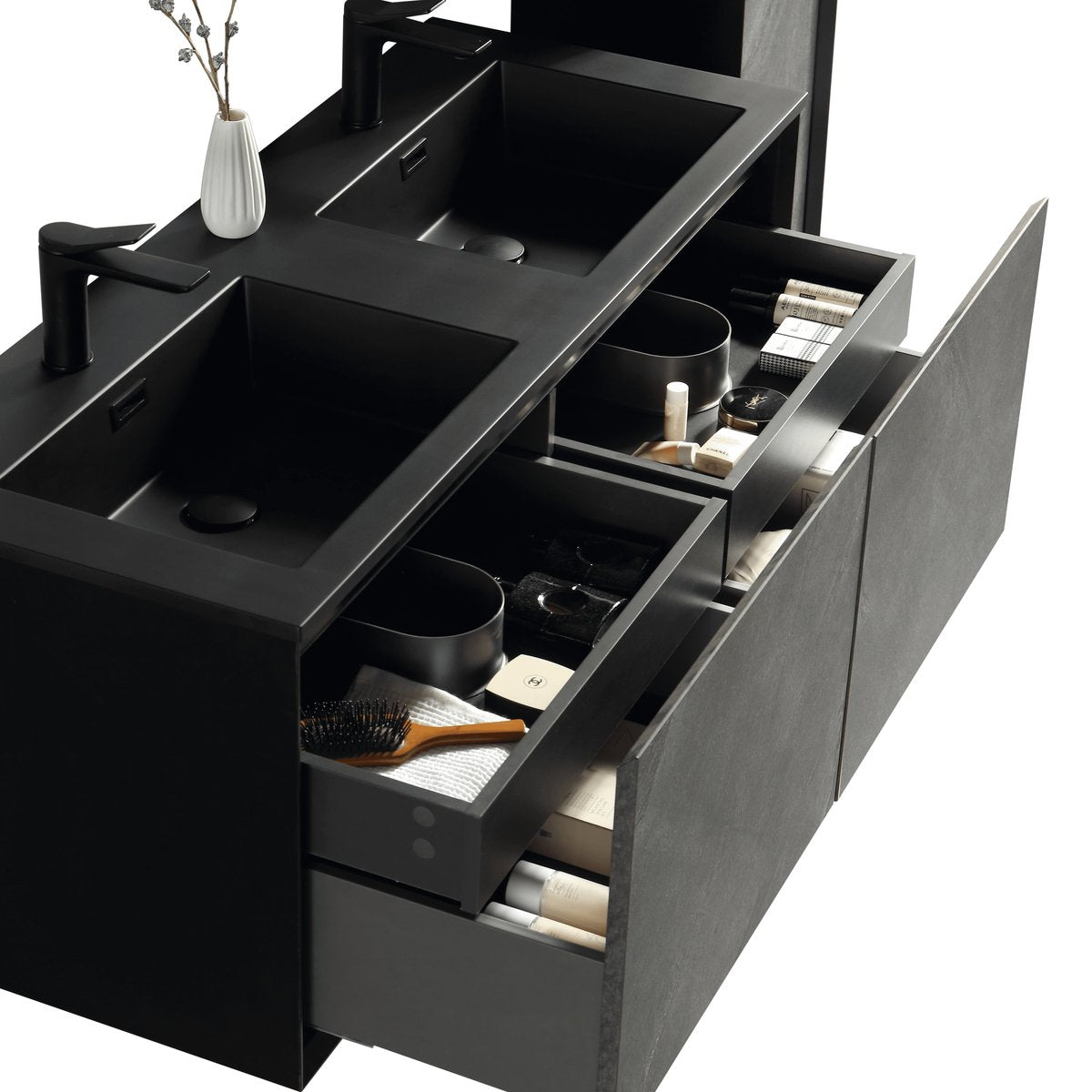 Meuble double vasque 120 cm noir effet marbre Aquasasso
