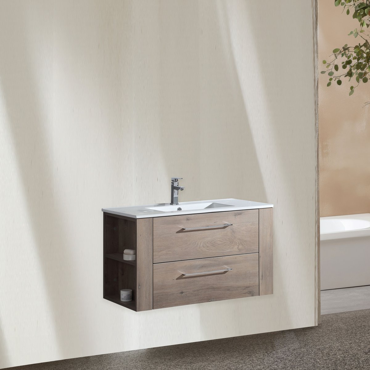 Meuble avec vasque 80 cm chêne brun Aquanoma